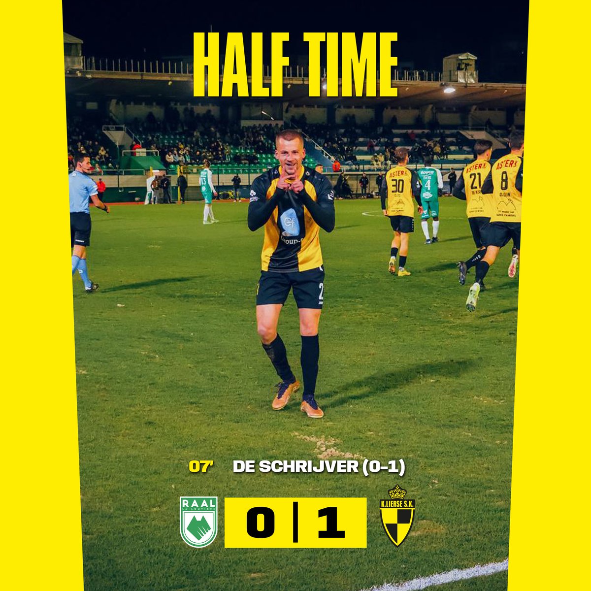 ⏱ RUST | 0️⃣ - 1️⃣ | We gaan rusten bij 0-1 na een vroege goal van De Schrijver. #RAALLIE