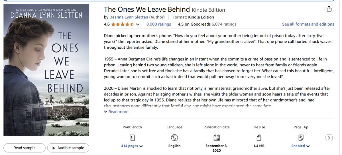 I just noticed this on Amazon and was shocked to see that THE ONES WE LEAVE BEHIND HAS 8,000 reviews and ratings! That is so amazing! Thank you all for reading and reviewing my books. I appreciate you all so much!
You can purchase it on Amazon: amzn.to/3cUN51U