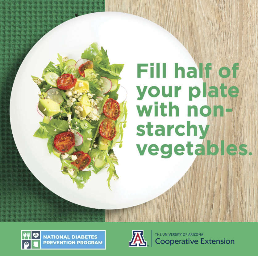 UArizonaDPP's tweet photo. Next time you're making a plate of food, try this tip for healthier eating: Load up half your plate with non-starchy vegetables, and then fill a quarter with lean protein and a quarter with your favorite carbs! 🥬

More tips for #NutritionMonth at https://t.co/AE5BLHmxEC https://t.co/uDI3LrdKac