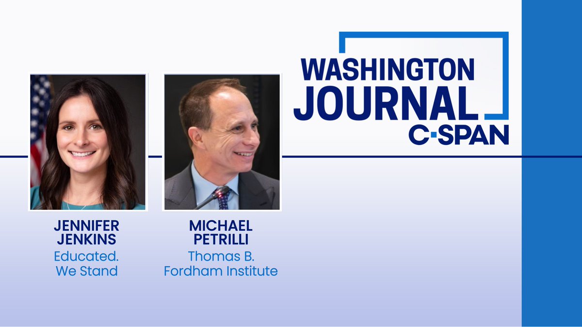Washington Journal (@cspanwj) on Twitter photo SAT| Educated. We Stand's Jennifer Jenkins (@JenkinsBrevard) and Thomas B. Fordham Institute President Michael Petrilli (<a href="/MichaelPetrilli/">Michael Petrilli</a>) discuss this week's mass layoffs at the Department of Education, a move Education Secretary Linda McMahon says is the "first step" to SAT| Educated. We Stand's Jennifer Jenkins (@JenkinsBrevard) and Thomas B. Fordham Institute President Michael Petrilli (<a href="/MichaelPetrilli/">Michael Petrilli</a>) discuss this week's mass layoffs at the Department of Education, a move Education Secretary Linda McMahon says is the "first step" to