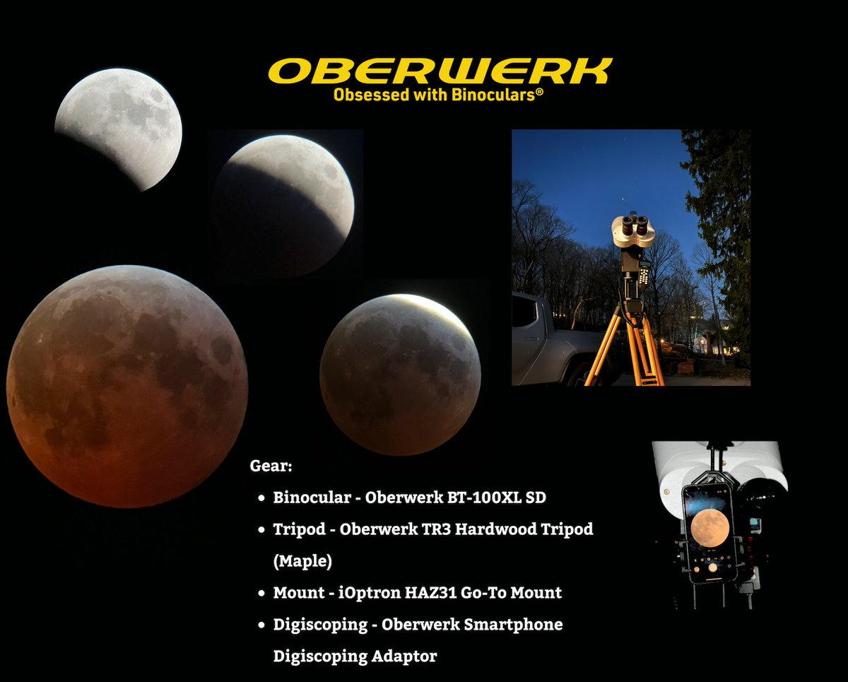 Witnessing last night’s blood moon through an Oberwerk BT-100XL SD was a sight to behold! Who else had a front-row seat to the eclipse? #Oberwerk #LunarEclipse #BloodMoon #XLSeries #Astrophotography