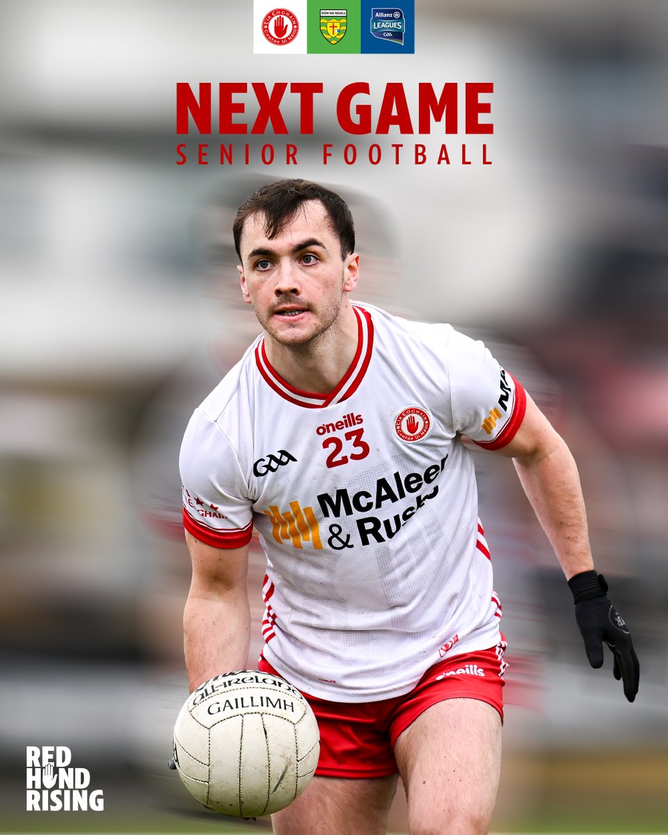 TyroneGAALive's tweet image. ⚪️🔴 MATCHDAY ALERT! ⚪️🔴

The Red Hands are heading to Letterkenny this Sunday, 16th March for a crucial Allianz Football League clash!

🏐 Tyrone v Donegal
📍 O'Donnell Park, Letterkenny
⏰ Throw-in: 3.30PM
🎟️ Tickets are available to purchase online, visit