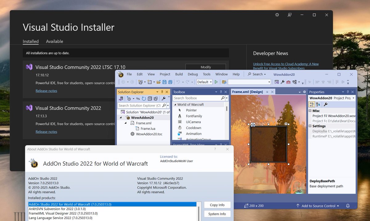 AddonStudioWoW's tweet photo. AddOn Studio for WoW 2022 version 250313.0 is released. 🔧

* Fixed version picking across VS editions
* Error message instead for not complete setup with 17.13/14

Still issues for VS 17.13 and 14 Preview. See AS Discord to install alternate versions

https://t.co/dEbMasfkU1 https://t.co/t2HXOoaW5v