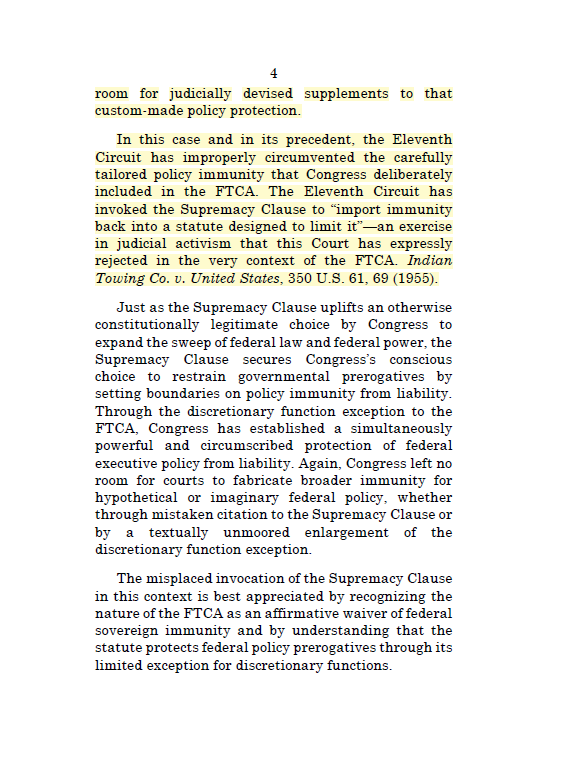 pjaicomo's tweet image. Another amicus comes from FTCA scholar Greg Sisk (@USTLawMN), who explains that the acts discretionary-function exception cannot reach petitioners' claims and that #SovereignImmunity has nothing to say on the matter.