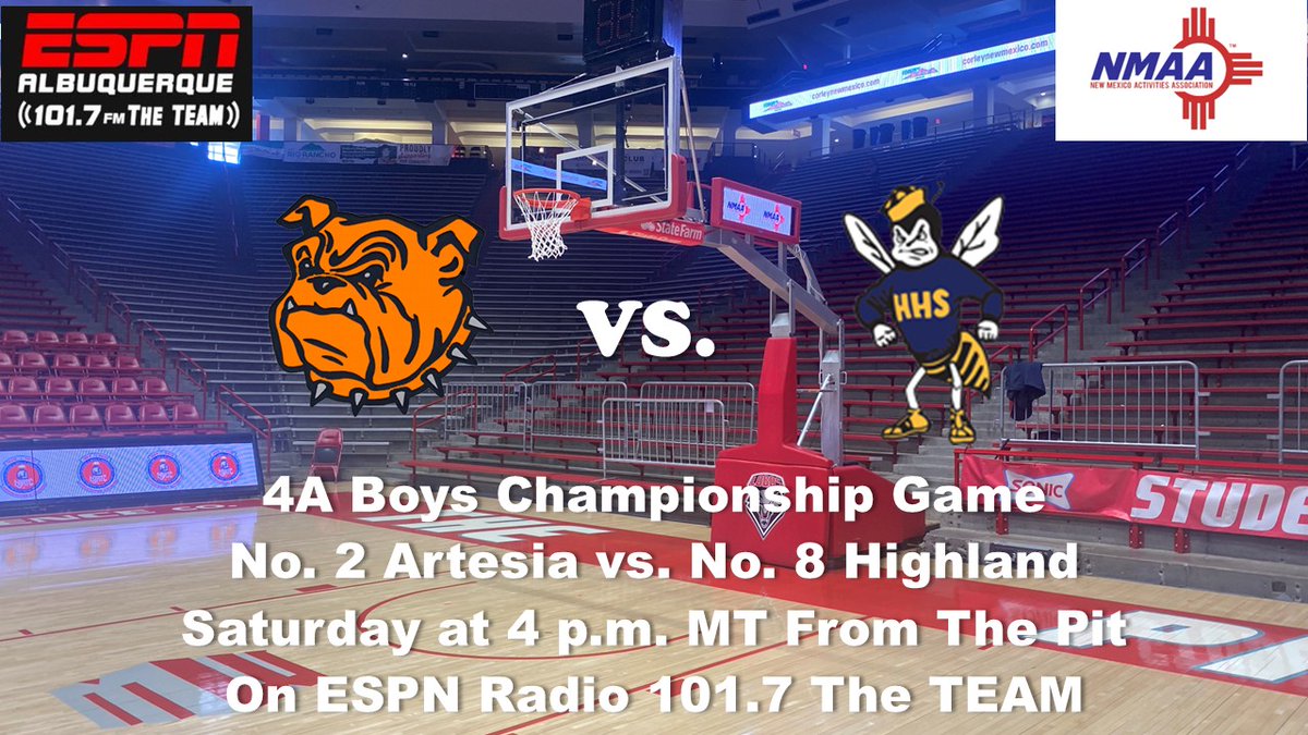 2025 Nusenda Credit Union Boys Basketball Championships, 4A Championship Game, Artesia vs. Highland Saturday at 4 p.m. MT with <a href="/AdamDiehl15/">Adam Diehl</a> and Doug Dorame on ESPN Radio 101.7 The TEAM. Broadcast Link Below.
radio.securenetsystems.net/v5/KQTM