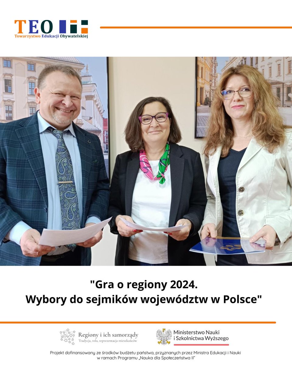 Dzisiaj w imieniu TEO Marzena Cichosz i Dorota Drałus podpisały umowę na wydanie książki "Gra o regiony 2024. Wybory do sejmików województw w Polsce" z Wydawnictwem Naukowym Akademii Nauk Stosowanych Angelusa Silesiusa, reprezentowanym przez prof. dr hab. Roberta Wiszniowskiego.