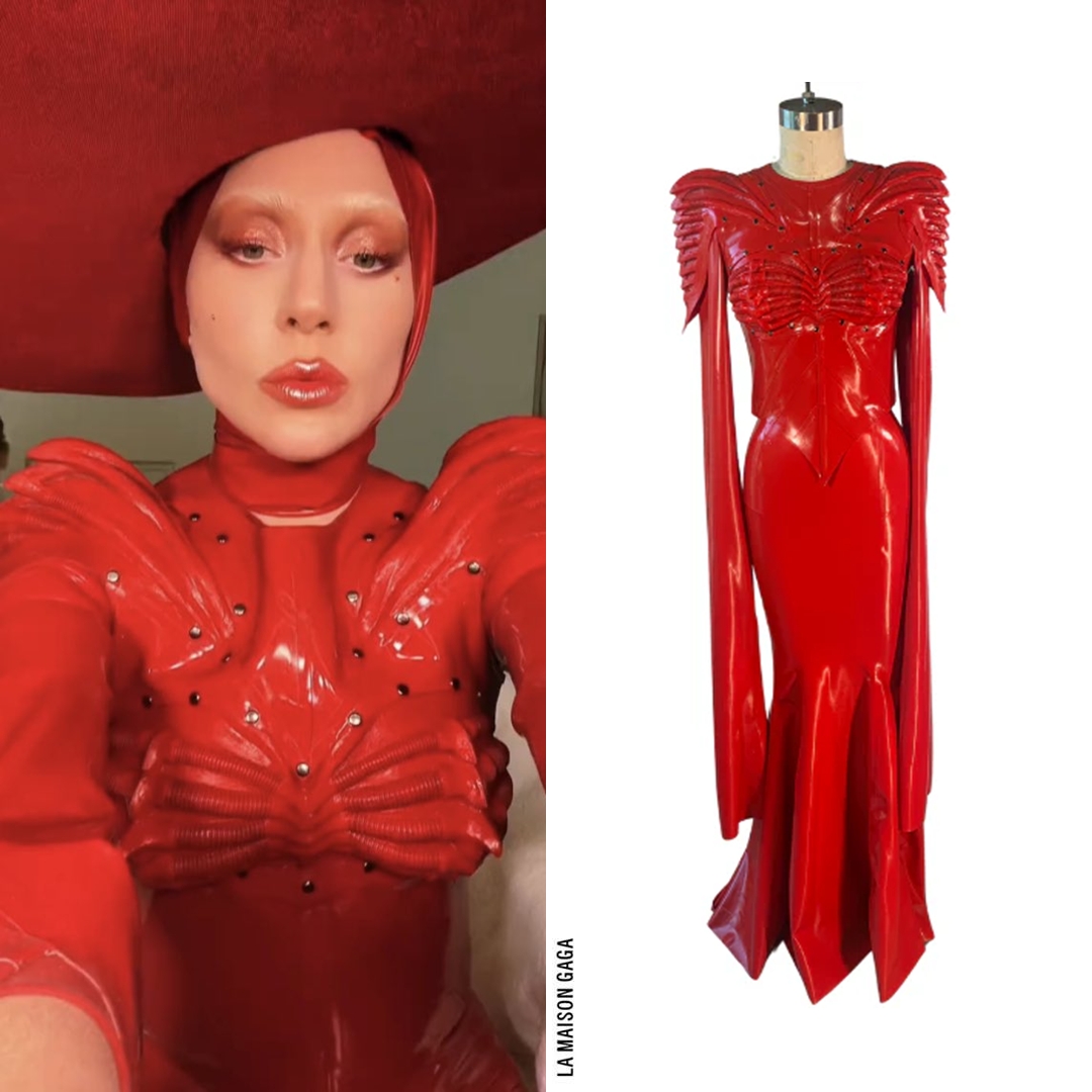 Through TikTok, Lady Gaga revealed that there was another look for last  night's Club MAYHEM  "Alien Queen" sculpted red latex dress with boning, a  collaboration between @VexClothing and costumer #FancyMonkey.