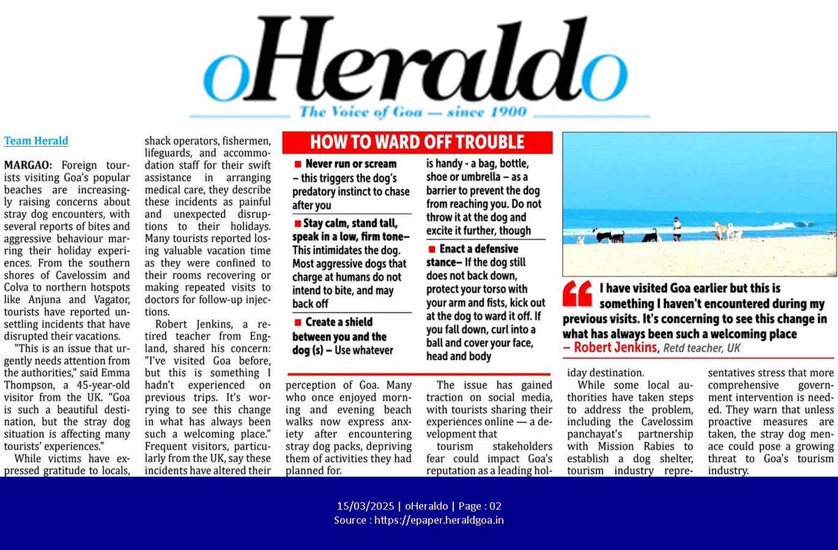 SannaCutter's tweet image. Foreign tourists bitten by free-roaming beach dogs, holidays wasted in recovery or visiting hospitals for anti-rabies vaccinations; share bad experiences on social media  epaper.heraldgoa.in/article/oHeral… 

#Goa  #Tourism  #DogAttacks