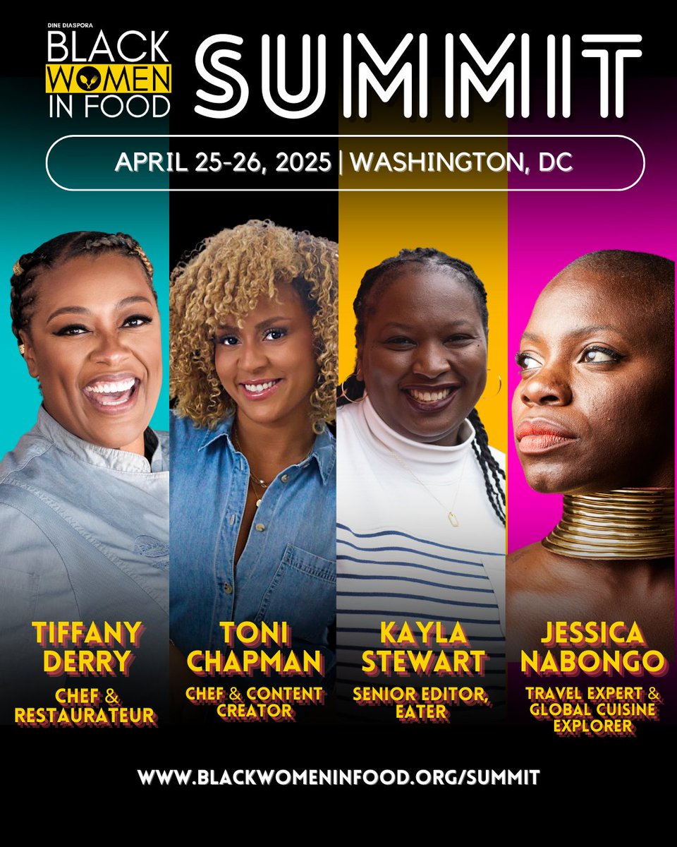 The Black Women in Food Summit speaker lineup is here!

From chefs to entrepreneurs, change-makers you won’t want to miss!

Check out the full list of speakers: blackwomeninfood.org/summit
#bwifsummit #blackwomeninfood #dinediaspora