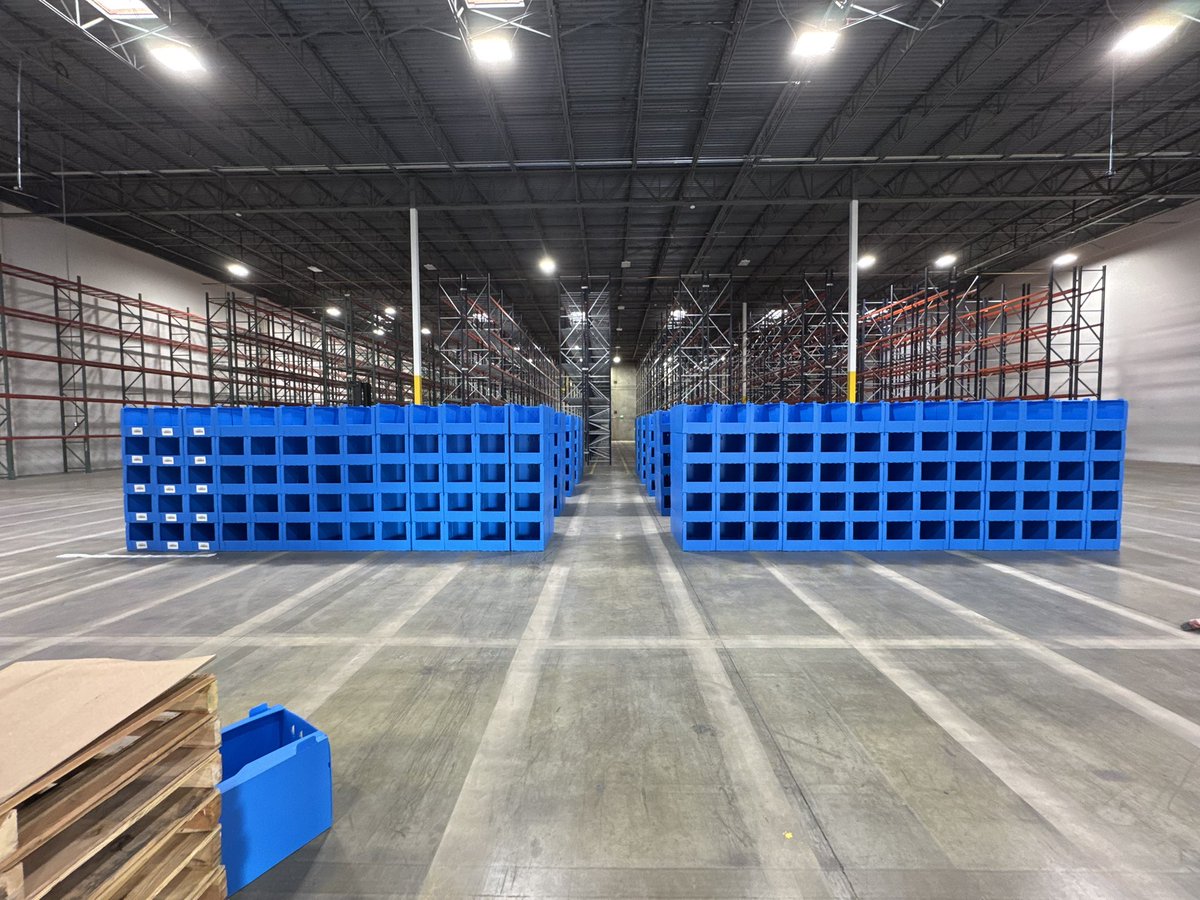 The calm before the storm! Racking up. Bins assembled.