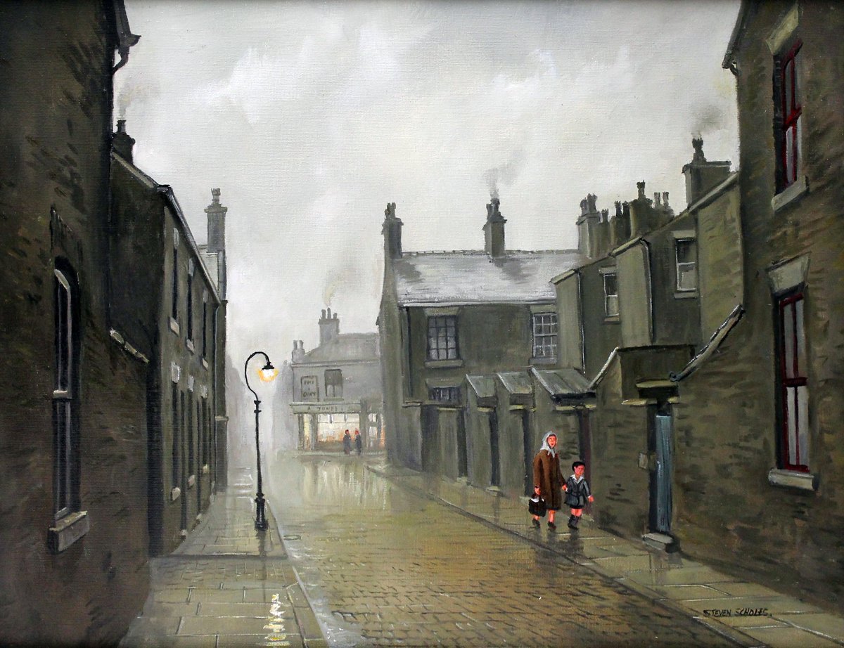 GrimArtGroup's tweet image. A #ChippyTeaFriday nocturne, if there is such a thing 😉, from February 2023 … 

Fish and Chips by Steven Scholes (b.1952) #FishAndChipArt 😋