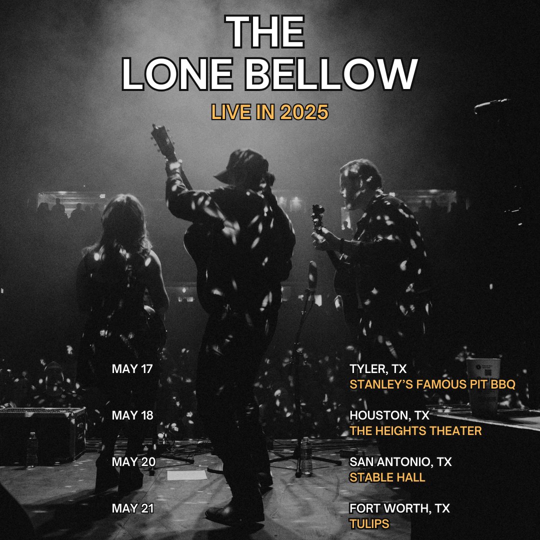 GOD BLESSED TEXAS. 😮‍💨

Tix on sale NOW! 🔗

5/17: <a href="/stanleysfamous/">Stanley's Barbecue</a>, Tyler, TX
5/18: @theheightstheater, Houston, TX
5/20: @stablehallsa, San Antonio, TX
5/21: @tulipsftw, Fort Worth, TX 

Let’s dance! 🙌

@ivywildvisuals 

#thelonebellow #live #texas #acoustic #2025