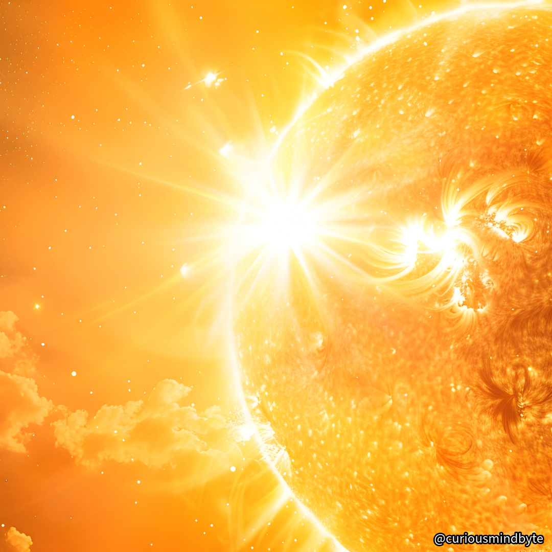 CuriousMindByte's tweet photo. Interesting Stat: The Sun's core temperature reaches about 27 million degrees Fahrenheit, driving nuclear fusion and powering the Sun's energy output. #SolarSystemFacts #Sun https://t.co/WD89bAd7ov