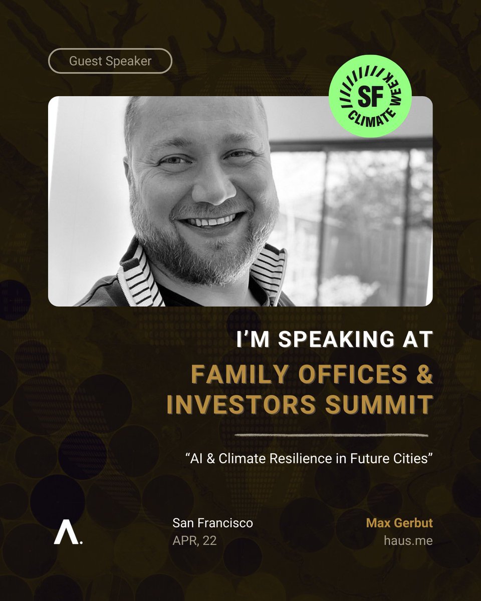 haus_me's tweet photo. We’re excited to share that our CEO &amp; Founder Max Gerbut will be speaking at @SFClimateWeek during the Family Offices &amp; Investors Summit on April 22 in San Francisco!

🔥 Exclusive 50% discount on tickets https://t.co/H7N6ZDWTpP

#SFClimateWeek #hausme #AI #climate #innovation https://t.co/FHUolN6feh