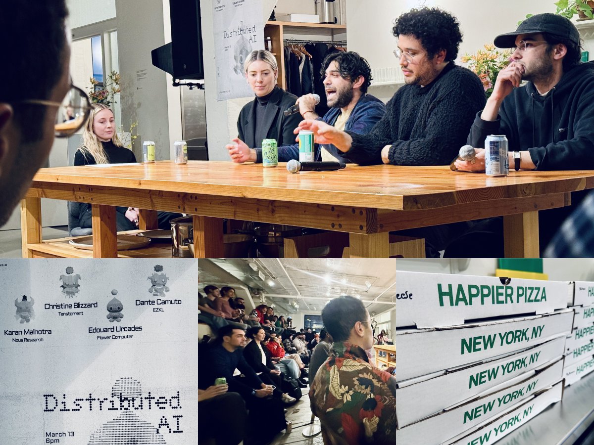 lovegreg's tweet photo. Last night’s (un)commons convo threw sparks, speaking to distributed AI’s potential as a tool for liberation, communal empowerment, and shared good. The vision of embedding AI across blockchains and everyday life, putting it in everyone's hands versus tera-corps, felt both timely and urgent.

Thx @uncommonscrypto & mega-panel @karan4d @tenstorrent @neogeomancer @CamutoDante