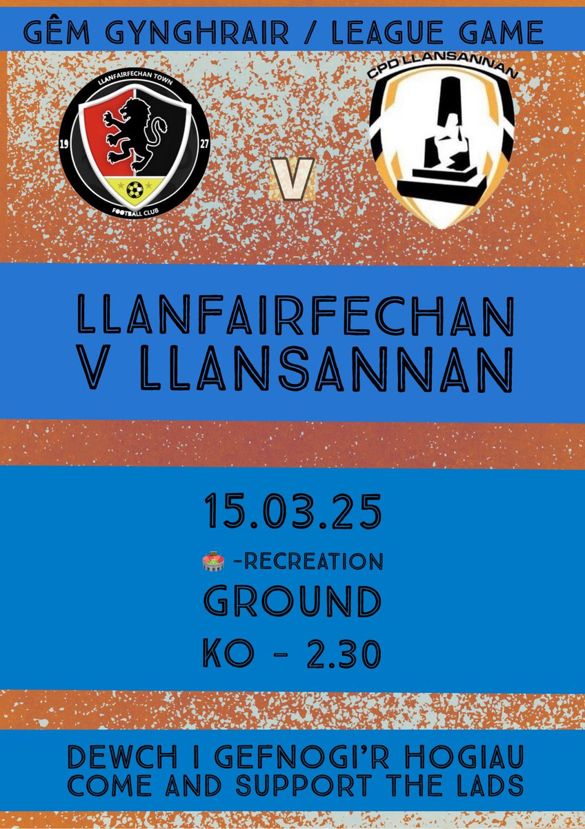Gêm oddi cartref ir hogiau fory yn erbyn <a href="/LLTFC_Official/">Llanfairfechan Town Football Club</a> . Dewch draw i wylio’r hogiau! 

An away game for the lads this weekend against Llanfairfechan Town FC. Come and support the lads!