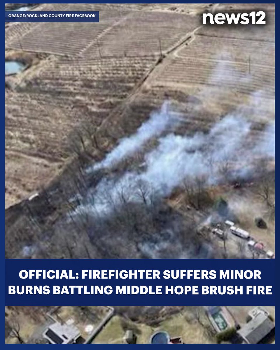 News12HV's tweet image. #BRUSHFIRE: Firefighter suffers minor burns battling #MiddleHope brush fire, according to an #OrangeCounty official. 
bit.ly/4bUIzuh