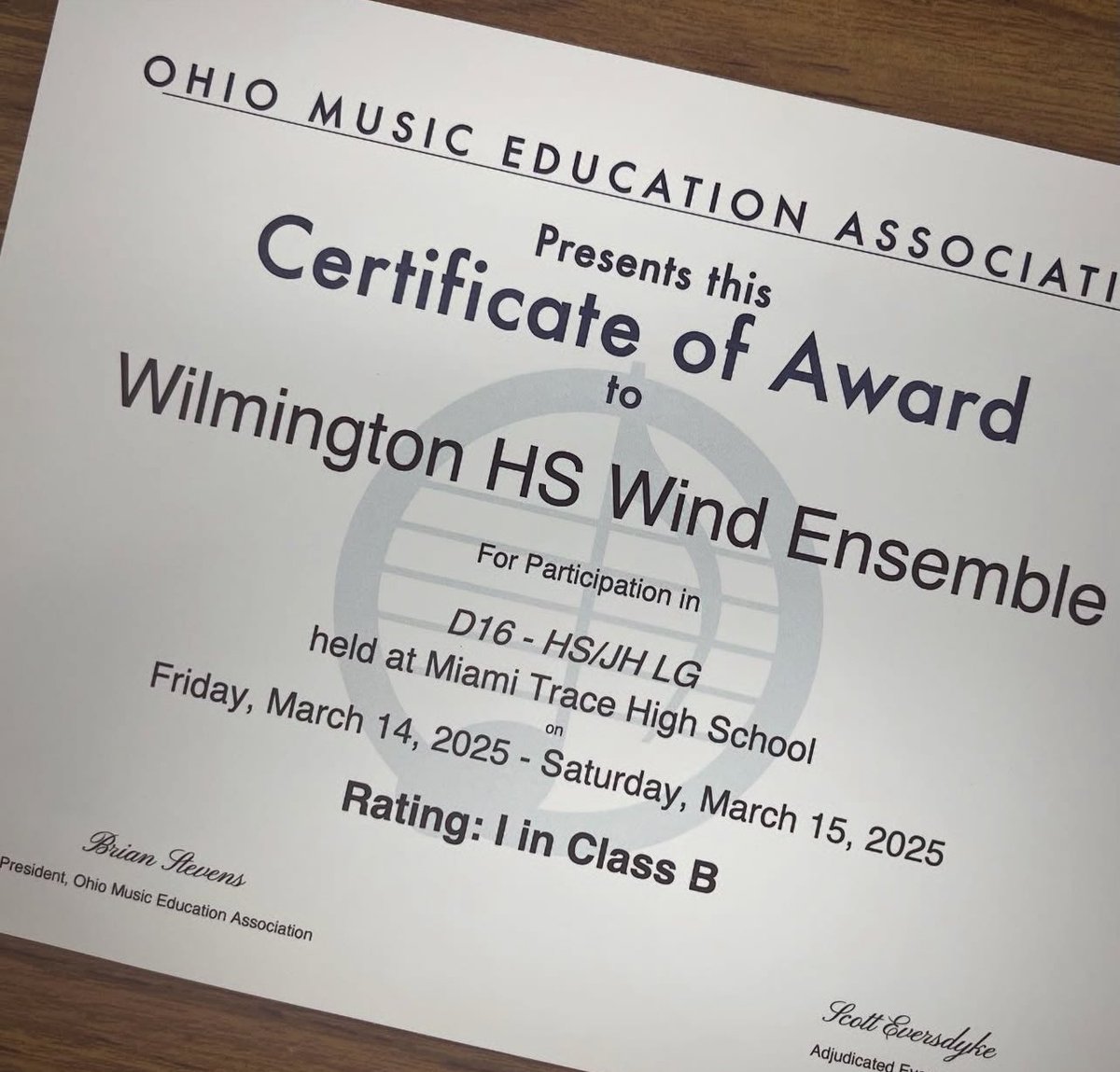 Congratulations to the <a href="/WHSCane/">Wilmington HS</a> Wind Ensemble on receiving a Superior rating at OMEA Large Group Contest