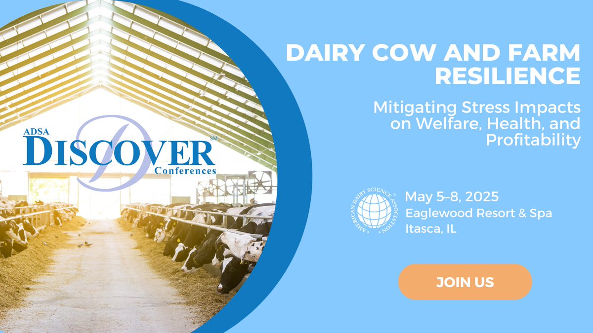 ADSAGSD's tweet photo. Registration's OPEN for ADSA's 47th Discover Conference! 🐄 Deep dive into #dairy and #farm resilience from cow physiology to whole-farm management—including labor &amp; finance➡️ https://t.co/iG08NTQkBZ 

New! Grad and postdocs can present a poster during #DC47! Submit by 4/4/25! https://t.co/lUrv1T6g4W