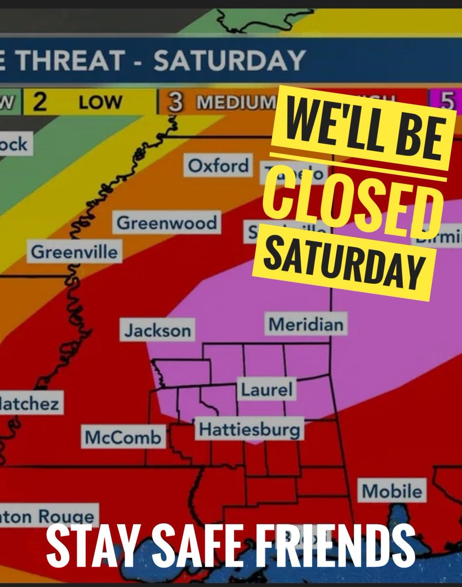 In light of tomorrow's severe weather forecast we'll be closed tomorrow, Saturday March 15. We'll reopen Monday at 8:30a.m.