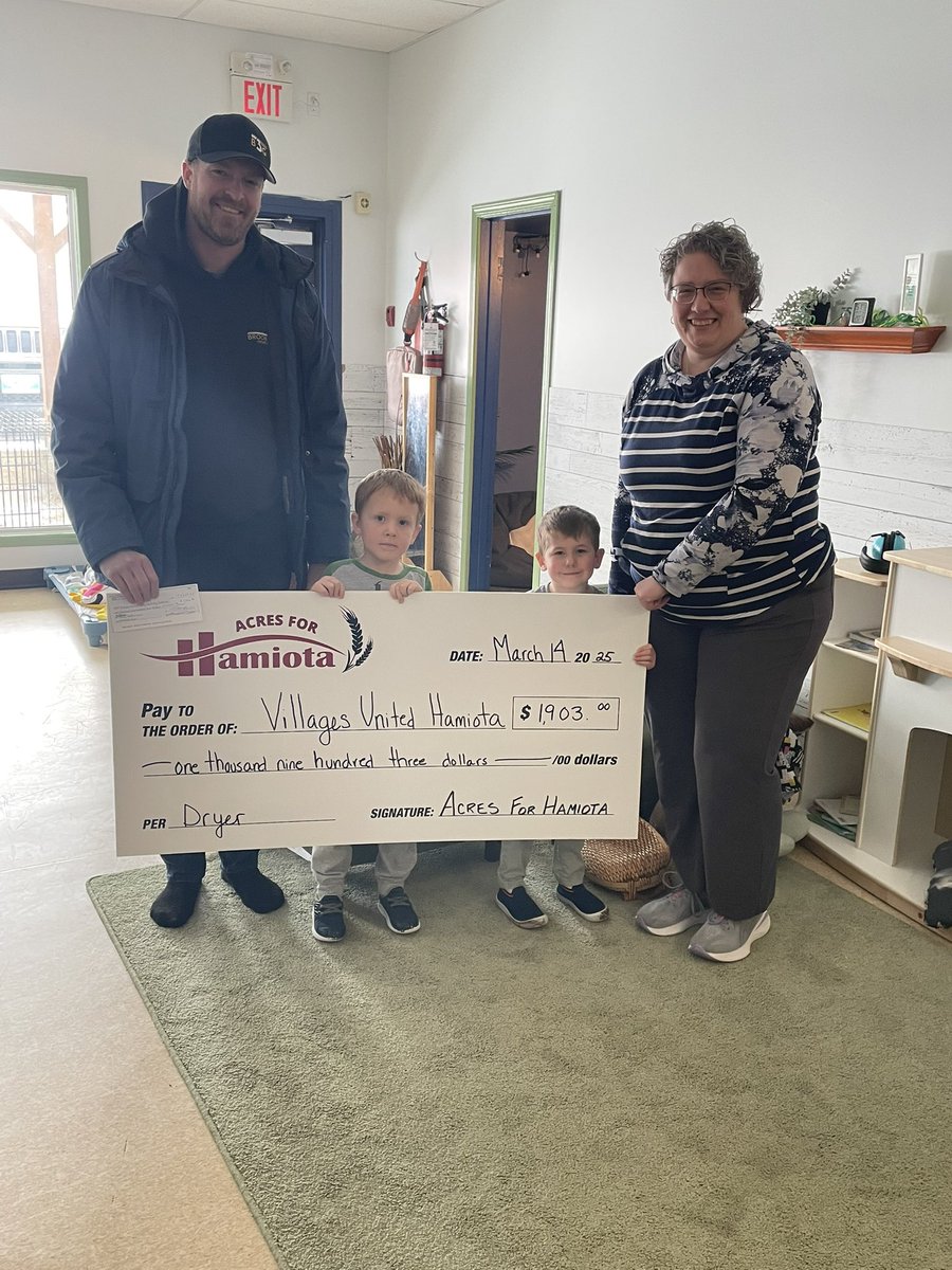 Today we presented Villages United Hamiota with funding to go toward a new dryer for their facility.