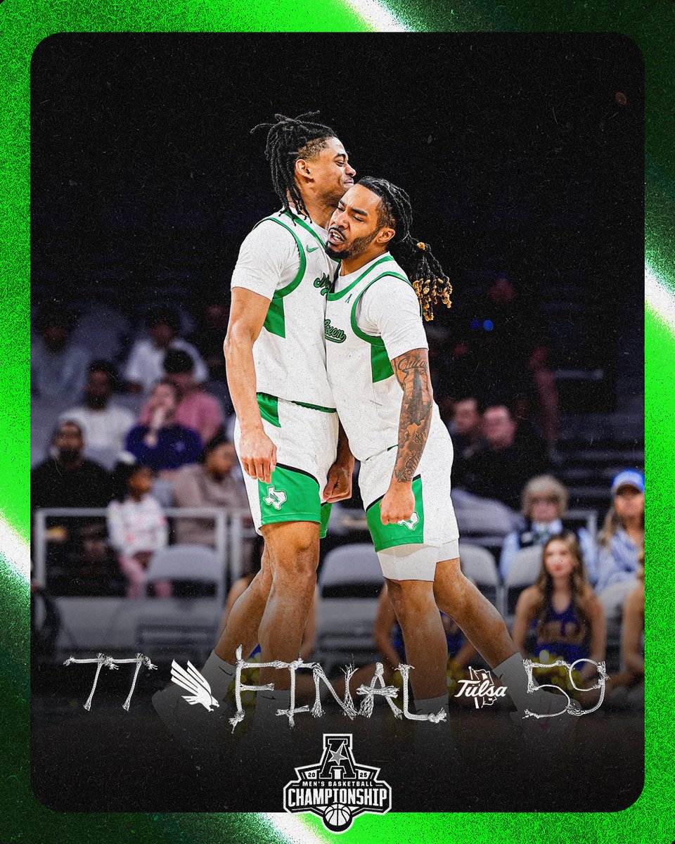 MEAN GREEN ADVANCE!!🟢🦅

We beat Tulsa 77-59 to advance to the AAC semifinals tomorrow!

#GMG