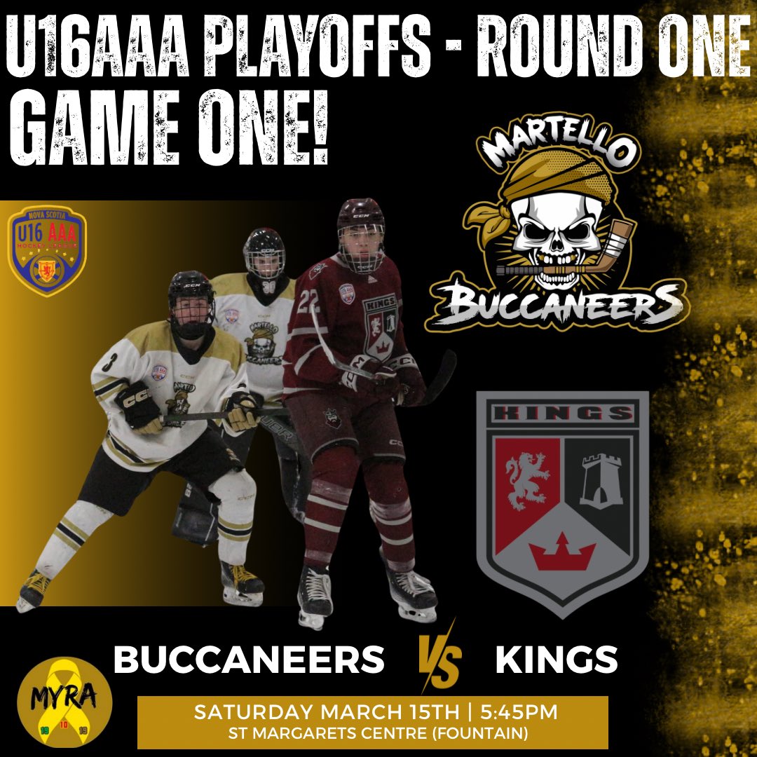 R O U N D  O N E -  L E T S  GO ! ! !  🏴‍☠️ 🏴‍☠️ 🏴‍☠️

Saturday March 15th (tomorrow!) at 5:45pm we take on <a href="/KingsHockeyClub/">Kings U16AAA Hockey Club</a> in game one of a best of 3 series!

Come out to SMC (Fountain), we’d love to see you!! ☠️
🔵 Livestream: <a href="/thehighbutton/">High Button Sports</a>