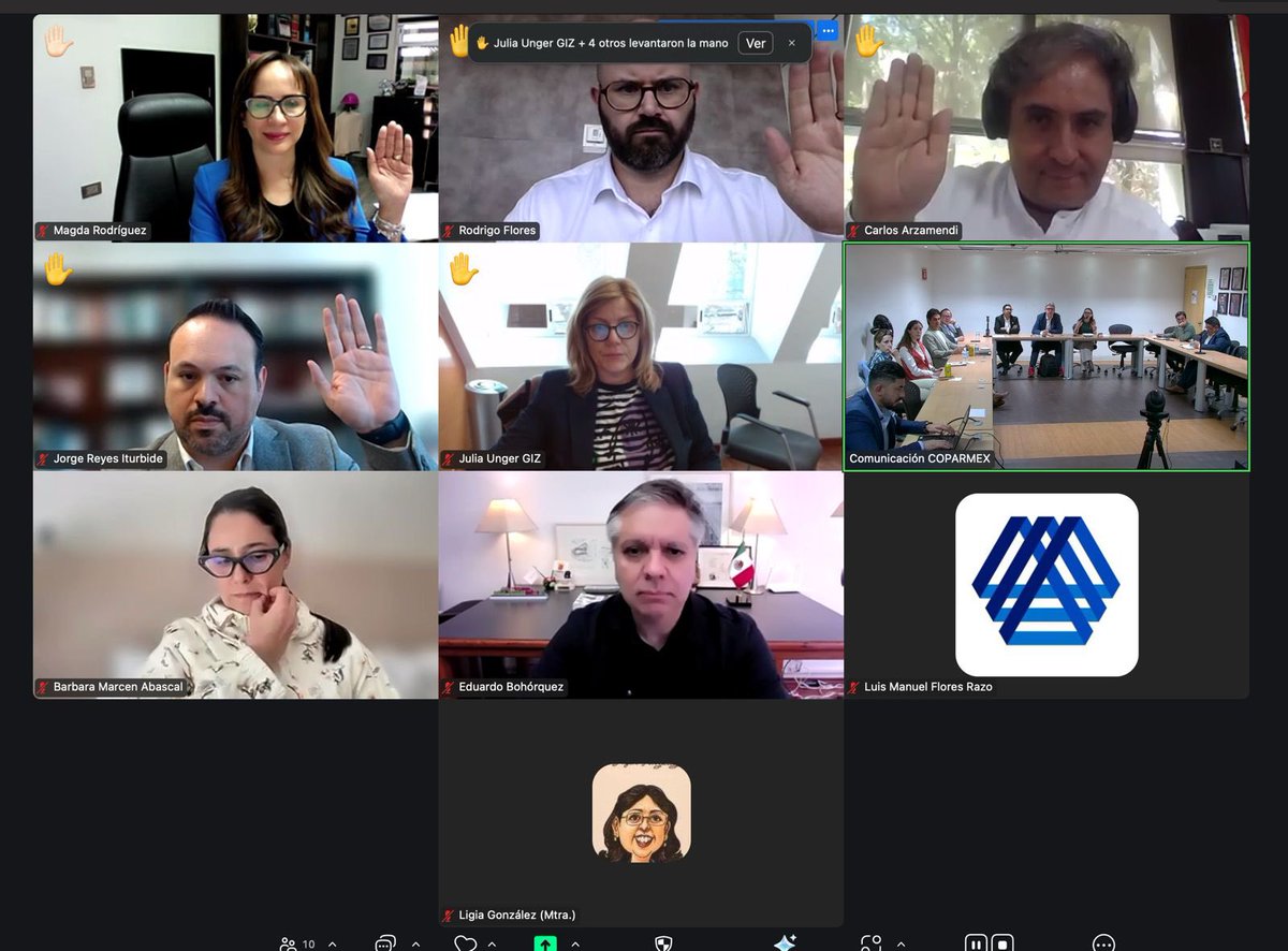 Coparmex's tweet photo. 🔵 Nuestra Comisión de Ética e Integridad encabezada por @leonorquiroz, en coordinación con @afin_giz, sostuvieron la sesión trimestral del Advisory Group México de #AllianceforIntegrity con el objetivo de dar a conocer a los integrantes, los avances de esta alianza estratégica entre instituciones, así como de compartir las buenas prácticas y herramientas, en materia de integridad empresarial, equidad de género y anticorrupción y realizar el proceso de elección de la nueva presidencia y vicepresidencia del consejo.

Felicitamos a @mucko Director General adjunto @AHKMexikoCAMEXA y a @ebohorquez, Director General de @Transparecia Mexicana por sus recientes nombramientos en el consejo.

Agradecemos el acompañamiento de  los miembros del Advisory Group México de Alliance for Integrity: @UNODCmexico, @AHKMexikoCAMEXA, @cceoficialmx, @afin_giz, @oficialVesta, @ToksMx, @UPMexico, @MXvsCORRUPCION, @ConsejoCC, Comité de Participación Ciudadana #SNA y @covestro.