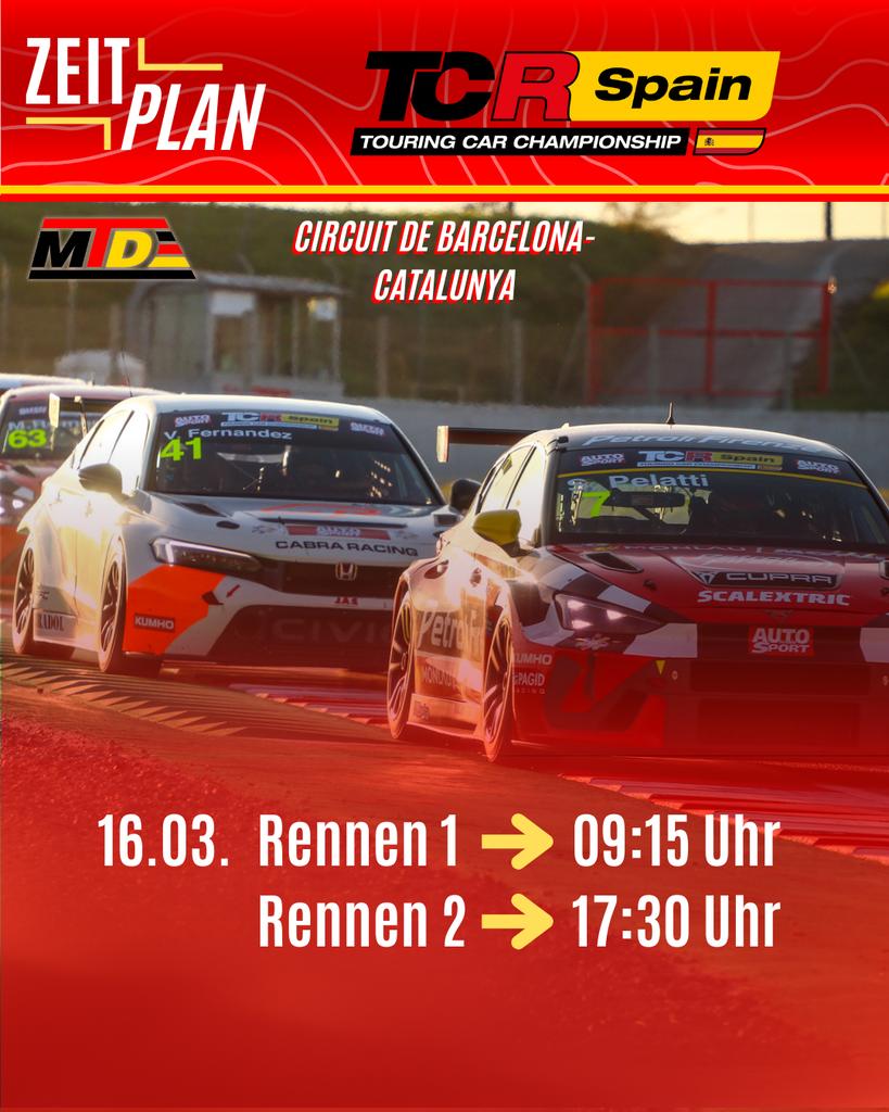 Weiter geht's auf dem Circuit de Barcelona-Catalunya 🇪🇸 
Der Saisonstart der <a href="/tcrspain/">TCR Spain</a> steht an im Rahmen der GEDLICH Racing Winter Series - 6 Hours of Barcelona 🔥 

Alle Rennen live mit deutschen Kommentar auf unserem YouTube Kanal (Link in Bio)
#MotorsportTelevisionDE