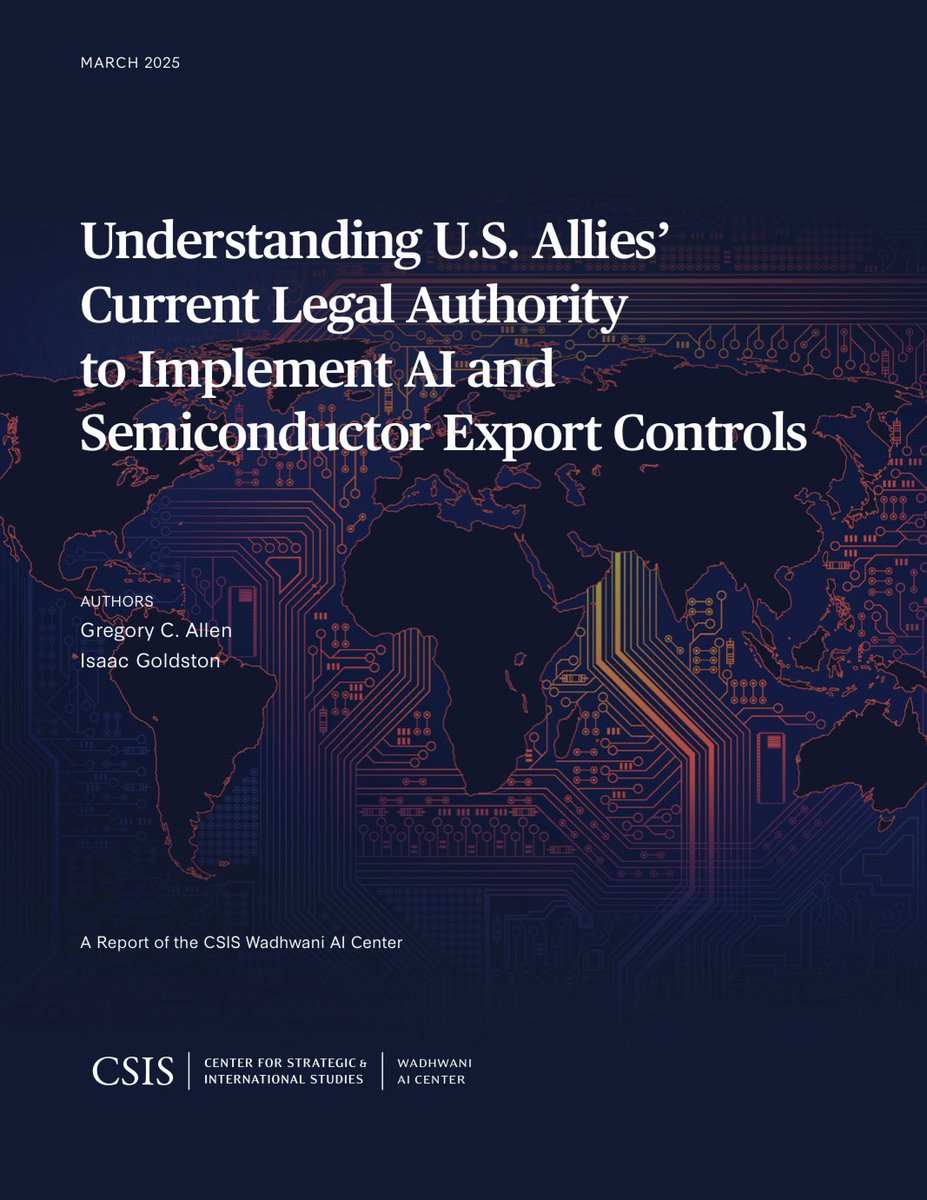 Isaac Goldston (@isaac_goldston) on Twitter photo When the US ask allies to coordinate on semiconductor/SME export controls, often the answer is “We don’t have the legal authority to do what you are asking.” So <a href="/Gregory_C_Allen/">Gregory C. Allen</a> and I dug deep on how allied export control regimes really work. Check out the key findings below! 🧵 When the US ask allies to coordinate on semiconductor/SME export controls, often the answer is “We don’t have the legal authority to do what you are asking.” So <a href="/Gregory_C_Allen/">Gregory C. Allen</a> and I dug deep on how allied export control regimes really work. Check out the key findings below! 🧵