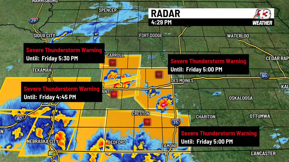 We have several Severe Storm Warnings in central Iowa right now. They are all moving to the north at around 50 MPH. There is a chance for 70 MPH wind. There have been some tornado sirens warning the 70 MPH wind gusts.