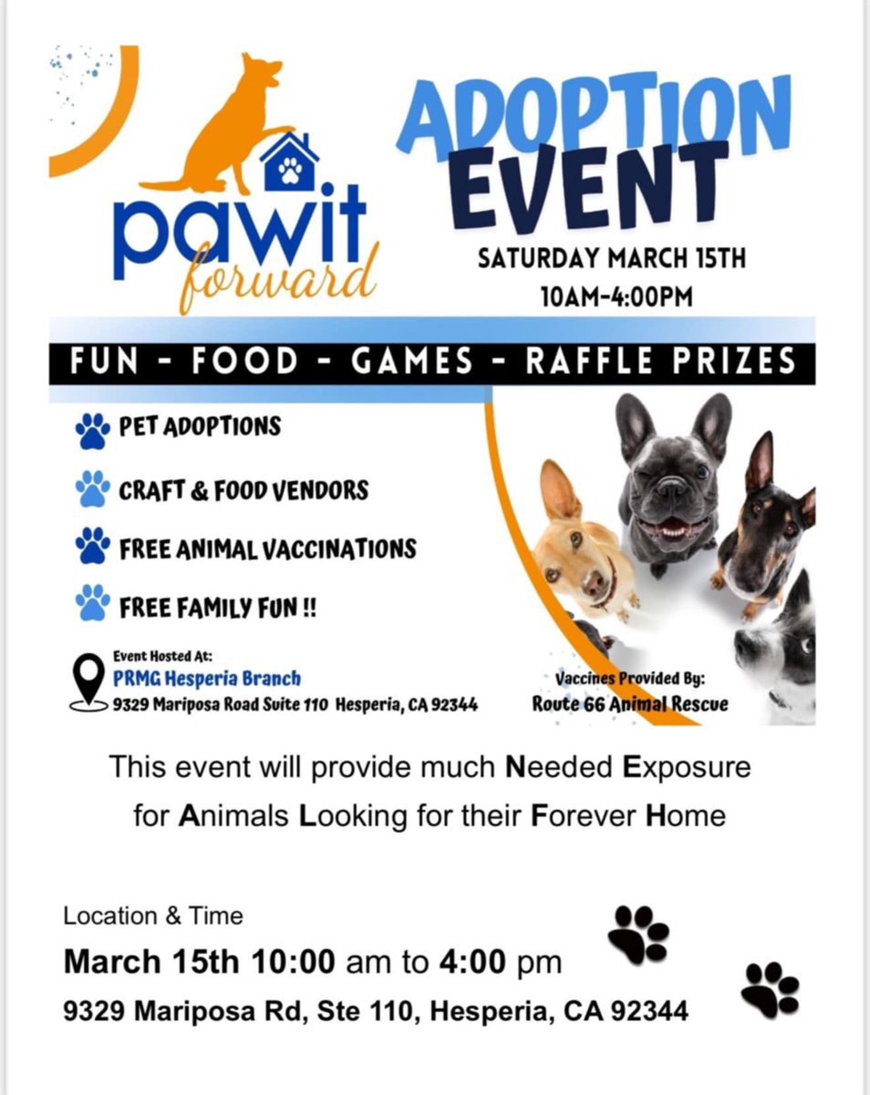 ADOPTION EVENT SATURDAY IN HESPERIA. Please share :)