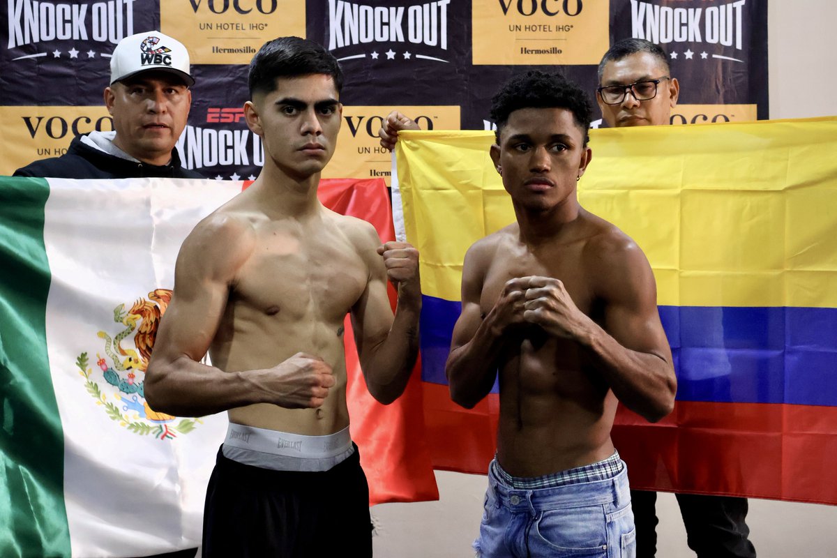 bxstrs's tweet photo. Pesaje oficial en Hermosillo:

🇲🇽 Sergio Mendoza ⚖️ 112.4 lbs
🇨🇴Edinson Martínez ⚖️ 111 lbs 

📆Sábado 15 de marzo | 🏟️ Gimnasio Juan Francisco Gallo Estrada Hermosillo, Son. 
📺 @espnknockout https://t.co/IVLWkoyHzx