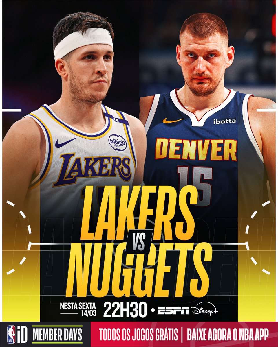 NBABrasil's tweet image. Lakers e Nuggets entram em quadra às 22h30, com transmissão da @ESPNBrasil! 🏀💥

Lembrando que a rodada hoje é DE GRAÇA pelo NBA App! Acesse nbabrasil.info/NBAAPPx para criar seu NBA ID e aproveitar! 📱🔥

#NBATuneIn #NBAApp #NBAnaESPN #MemberDays