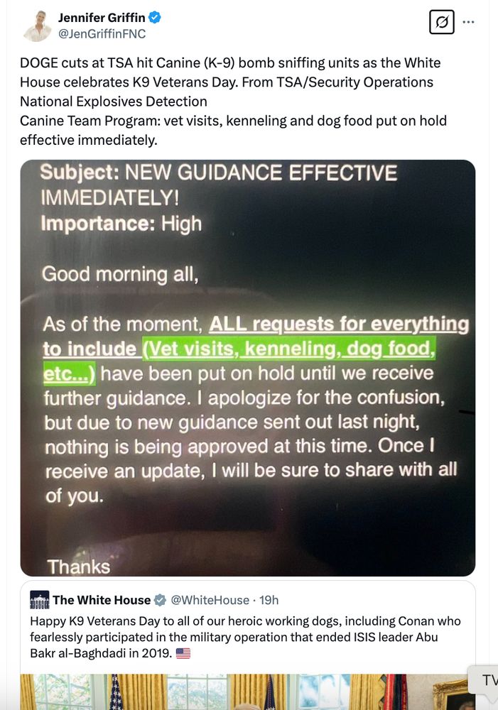 Steve_Yo_'s tweet photo. Hey @MAGA!

You support starving TSA Bomb-sniffing K-9s??? https://t.co/xIvM9MbSC9