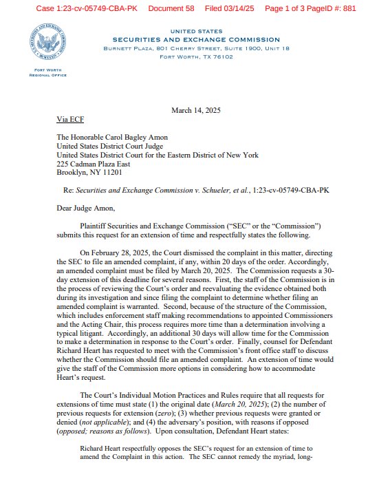 Leider ist der SEC Case gegen Richard Heart immer noch nicht vorbei. Die SEC hat um weitere 30 Tage Bedenkzeit gebeten. Richard Heart und Anwälte sind dagegen. Ich halte euch auf dem laufenden.