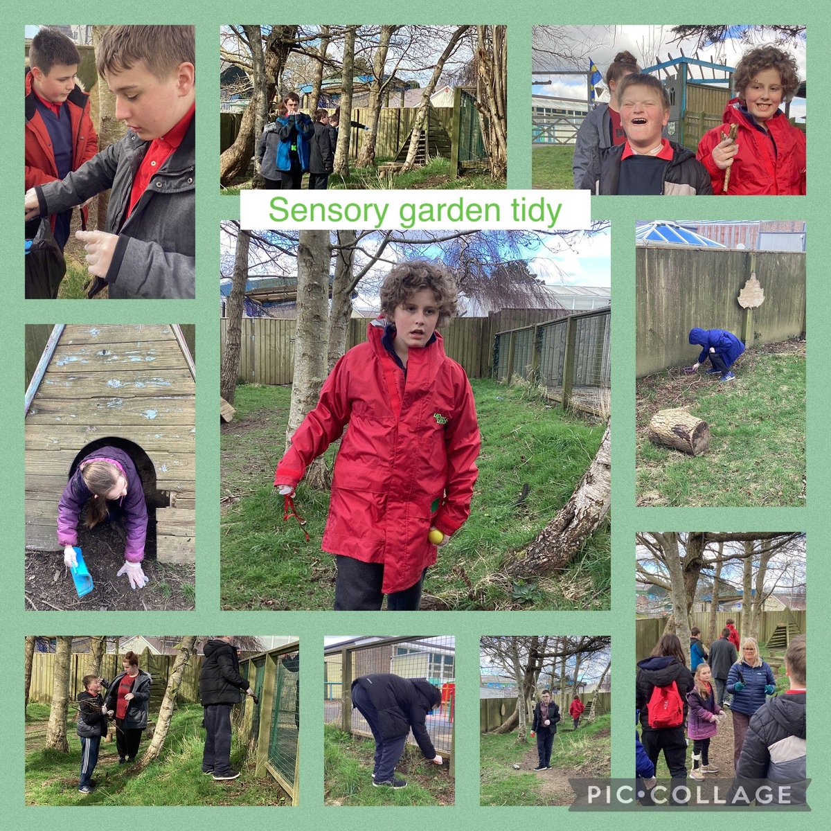 Newgale class have been busy tidying the sensory garden, clearing rubbish and discarding any broken toys we could find 🚮 🤩 🌳