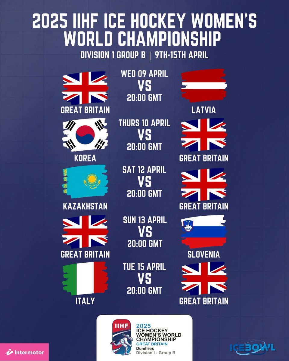 Just 3 weeks to go until the opening day at #WomensWorlds Div1B in Dumfries!🇬🇧👏

First game: GB vs Latvia - 9th April 20:00
🎟️: tinyurl.com/TicketsDumfrie…