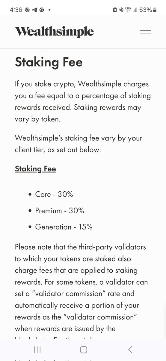 CarlingtonMatth's tweet photo. @Wealthsimple Just seeing this today, so I pay you 30% of any staking reward I get, then pay the government there portion. Why do you charge this much?? https://t.co/aW5WgCReYn