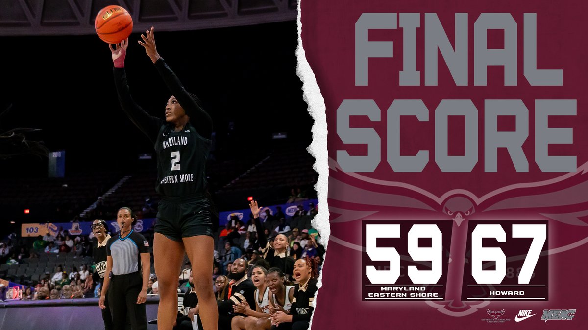 Hawks drop their semifinal matchup, 67-59, to Howard.

Haynes, Barnes, Lester and Lynch scored in double-digits while Lester recorded a double-double with 11 rebounds.

A full recap will be available at UMESHawkSports.com

#HawkPride | #SoarAboveandBeyond