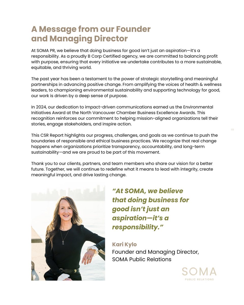 We are very proud to share our 2024 Corporate Social Responsibility Report (our newsletter subscribers got first access!).

View the full report: somapublicrelations.com/news/corporate…
.
.
.
#corporatesocialresponsibility #csrreport #csr #responsiblebusiness #ethicalbusiness