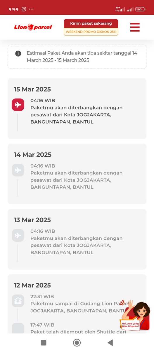 Capek banget <a href="/lionparcel_/">Lion Parcel</a>  tiga hari paket ga jalan jalan. Peniing mah. Asli ngirim pake lion parcel ini makan ati