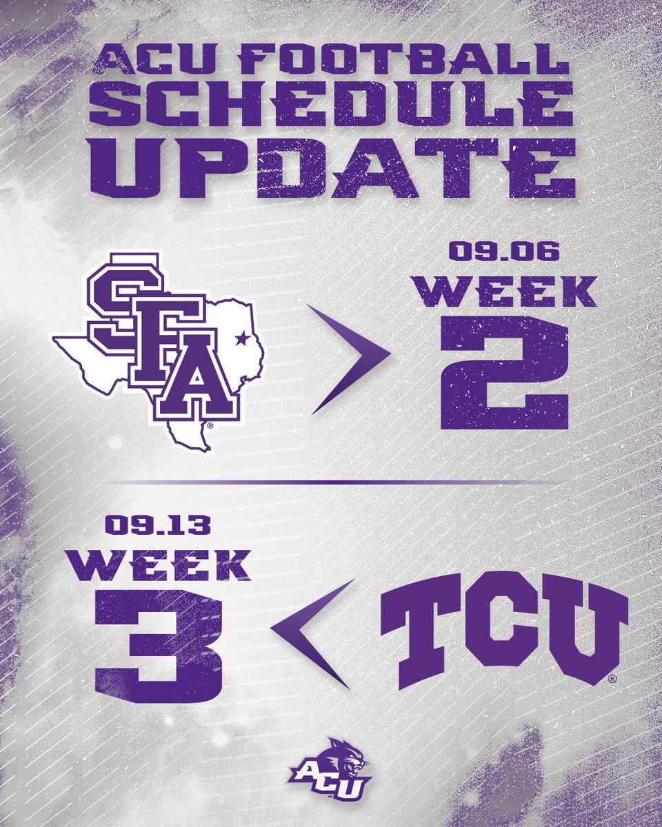 🚨𝐒𝐜𝐡𝐞𝐝𝐮𝐥𝐞 𝐔𝐩𝐝𝐚𝐭𝐞 𝐑𝐞𝐦𝐢𝐧𝐝𝐞𝐫🚨

Weeks 2️⃣ and 3️⃣ are flipped! We will now host Stephen F. Austin at home for week two and travel to TCU for week three!!

#CDT | #GoWildcats