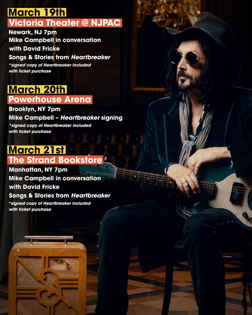 Mike Campbell // The Dirty Knobs (@mikecampbellhq) on Twitter photo Next week I’ll be in New York and New Jersey for events celebrating the release of ‘Heartbreaker.’ The events at <a href="/NJPAC/">New Jersey Performing Arts Center</a> and <a href="/strandbookstore/">Strand Book Store</a> will include a conversation with the incomparable David Fricke and an acoustic duo performance by me and Chris “Sidewinder” Holt. More Next week I’ll be in New York and New Jersey for events celebrating the release of ‘Heartbreaker.’ The events at <a href="/NJPAC/">New Jersey Performing Arts Center</a> and <a href="/strandbookstore/">Strand Book Store</a> will include a conversation with the incomparable David Fricke and an acoustic duo performance by me and Chris “Sidewinder” Holt. More