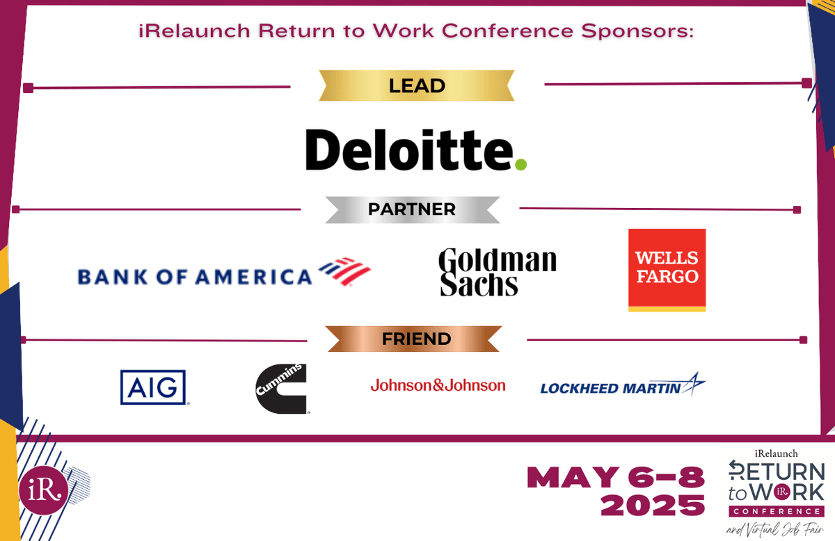 ⏳ Been Thinking About Returning to Work? Now’s Your Moment!
🏁 Registration Is OPEN for The May iRelaunch Return to Work Conference! 
✅ Connect with employers hiring relaunchers at our virtual job fair. New sponsors are being added regularly—stay tuned!- irelaunch.site/ahVA50VirfJ