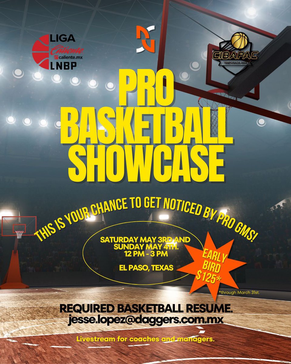 AaronJrLopez's tweet photo. Showcase your talents and skills to coaches and GMs in the LNBP and CIBAPAC leagues! 

#basketball #basket #basquetbol #basquet #pro #professional #showcase #camp #elpaso #texas #talent #career #nba #overseas #hoops #basketballtraining #training #marchmadness #fyp https://t.co/shJZF0Slnn