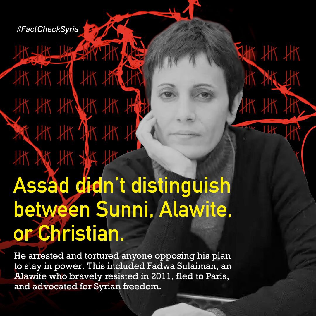 FactCheckSyria1's tweet photo. Fadwa Sulaiman led protests against Assad’s regime despite sharing his sect. She became a symbol of the Syrian revolution, chanting for freedom. Facing a death sentence, she fled Syria in 2012 to France and passed away in 2017. #FactCheckSyria https://t.co/zVmot9R7bs