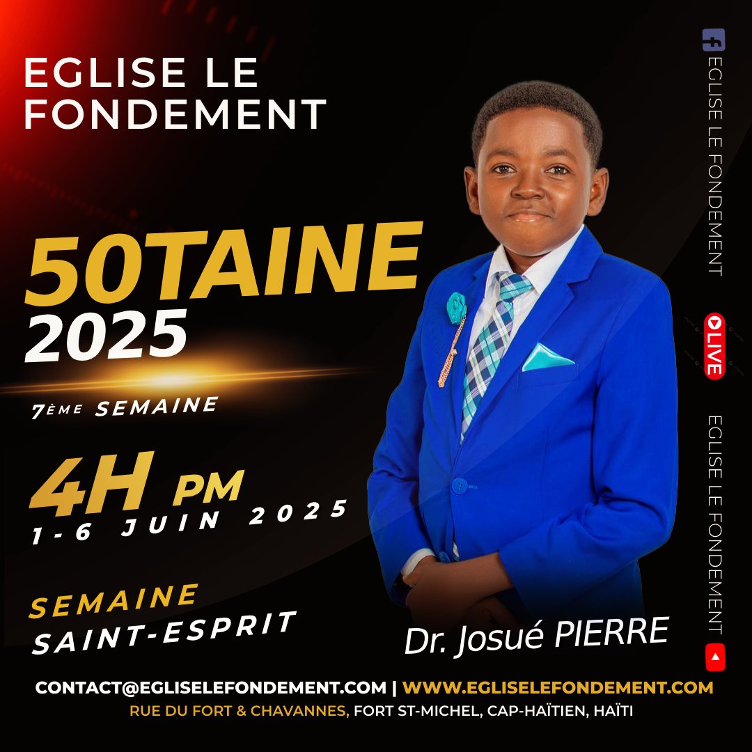 MPAJF2's tweet photo. Dr. Josué Pierre ap preche🗣 nan 7èm semèn🗓 nan #50taine2025 la, sòti 1 pou rive 6 Jen 2025 la nan semèn Sentespri a. Èske w ap la?🤲🛐🙏 💊💉

#Egliselefondement #Jesus #Adore #Bondye #MPAJF https://t.co/t0rzrfHX2d