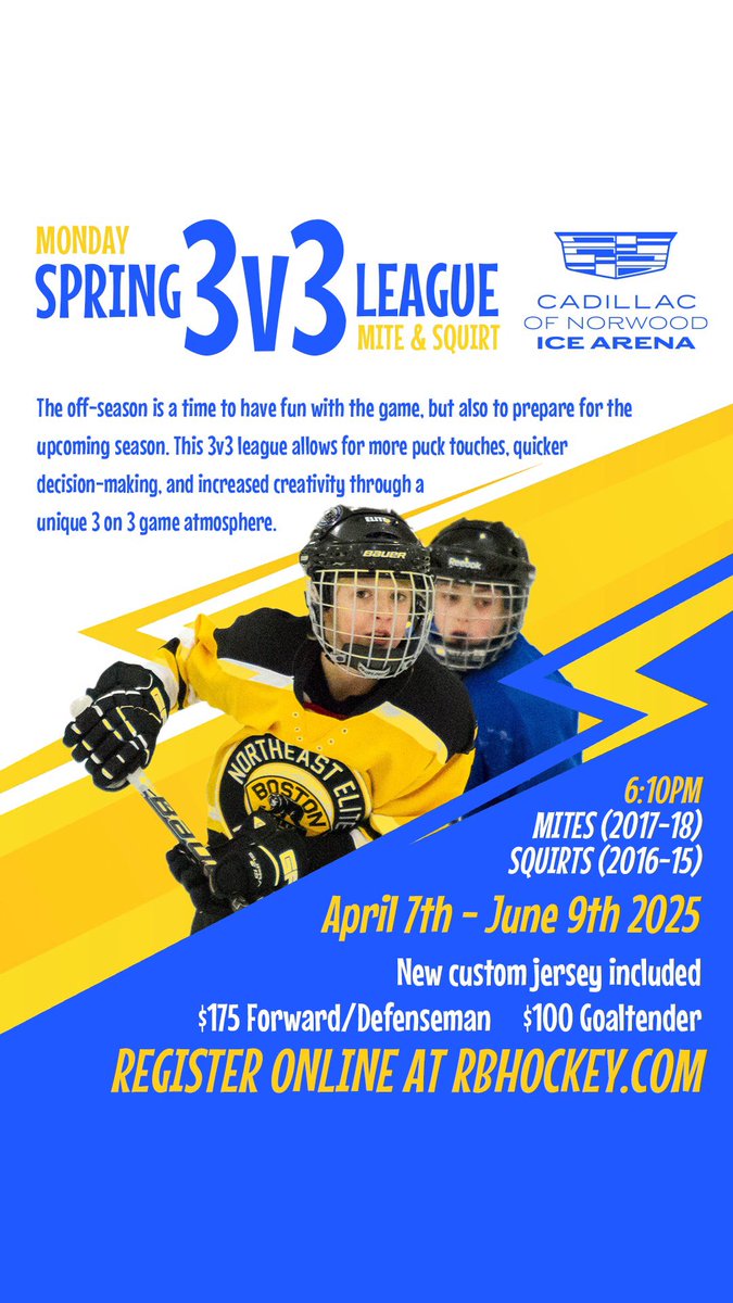 Be sure to register for our Spring 3V3 league for Mites and Squirts! Sign up at RBHockey.com 

#RBHockey #CadillacIceArena