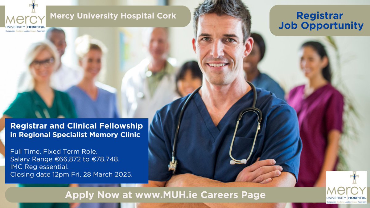 Deirdre O'Riordan (@deeoriordan8) on Twitter photo โ #Doctors! Great #Registrar and #ClinicalFellowship (in cognitive disorders) opportunity with <a href="/Mercycork/">Mercy University Hospital Cork</a> the Regional Specialist Memory Clinic.
#IMC Reg Required.
Click here for more details: api.occupop.com/shared/job/regโฆ
#HSEJobs #NHSJobs #MercyUniversityHospital #Dementia โ #Doctors! Great #Registrar and #ClinicalFellowship (in cognitive disorders) opportunity with <a href="/Mercycork/">Mercy University Hospital Cork</a> the Regional Specialist Memory Clinic.
#IMC Reg Required.
Click here for more details: api.occupop.com/shared/job/regโฆ
#HSEJobs #NHSJobs #MercyUniversityHospital #Dementia